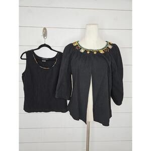 City Girl Large black cotton beaded cardigan & matching sleeveless top